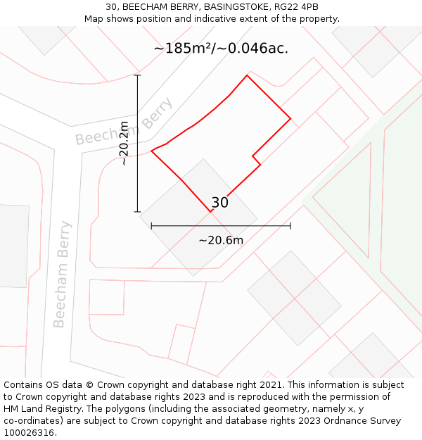 30, BEECHAM BERRY, BASINGSTOKE, RG22 4PB: Plot and title map