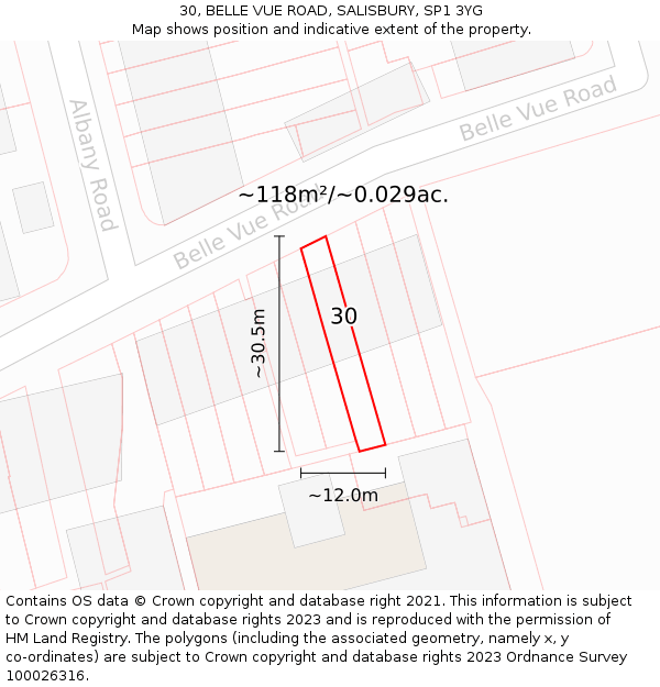 30, BELLE VUE ROAD, SALISBURY, SP1 3YG: Plot and title map