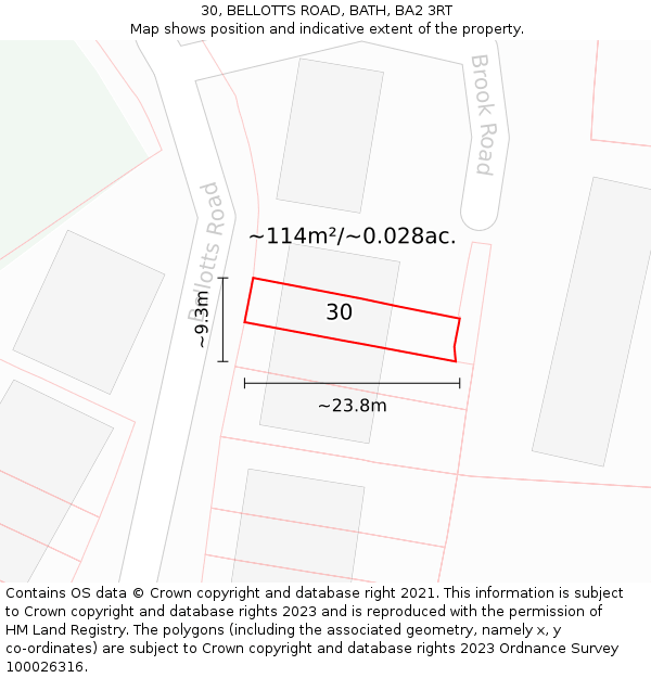 30, BELLOTTS ROAD, BATH, BA2 3RT: Plot and title map