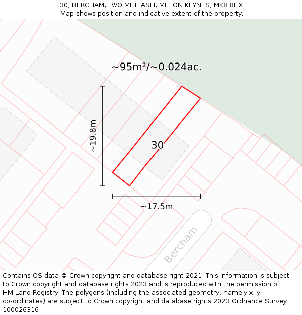 30, BERCHAM, TWO MILE ASH, MILTON KEYNES, MK8 8HX: Plot and title map