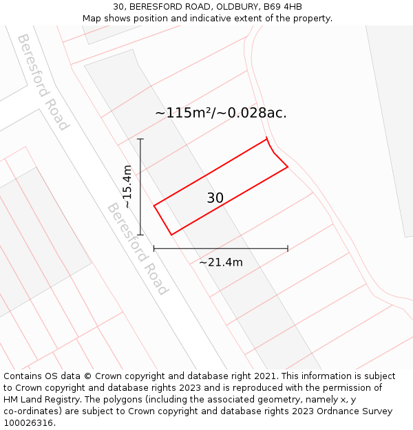 30, BERESFORD ROAD, OLDBURY, B69 4HB: Plot and title map
