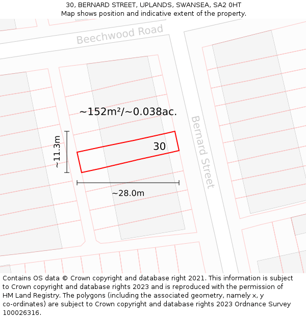 30, BERNARD STREET, UPLANDS, SWANSEA, SA2 0HT: Plot and title map