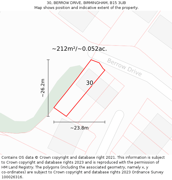 30, BERROW DRIVE, BIRMINGHAM, B15 3UB: Plot and title map