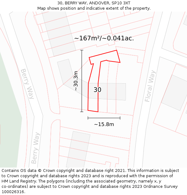 30, BERRY WAY, ANDOVER, SP10 3XT: Plot and title map