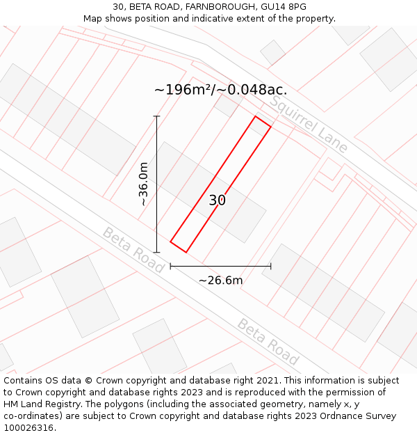 30, BETA ROAD, FARNBOROUGH, GU14 8PG: Plot and title map