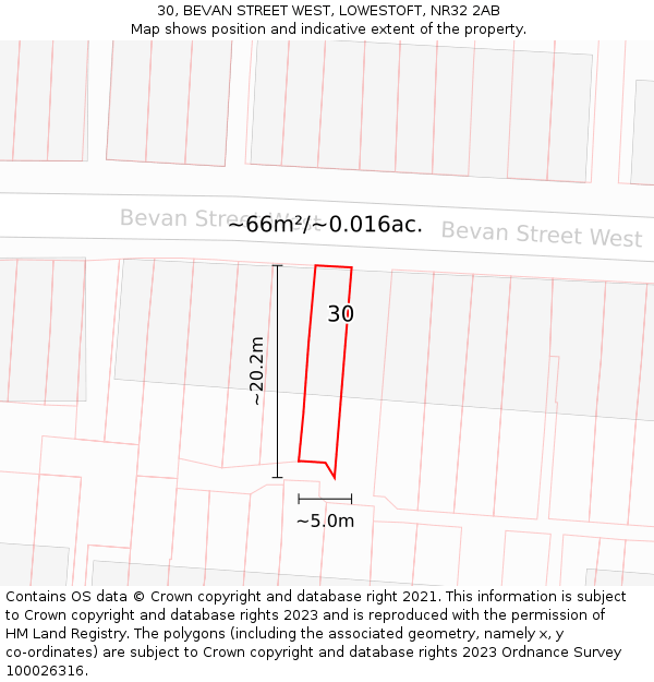 30, BEVAN STREET WEST, LOWESTOFT, NR32 2AB: Plot and title map