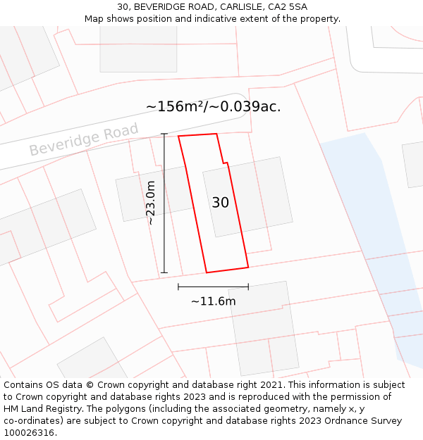 30, BEVERIDGE ROAD, CARLISLE, CA2 5SA: Plot and title map