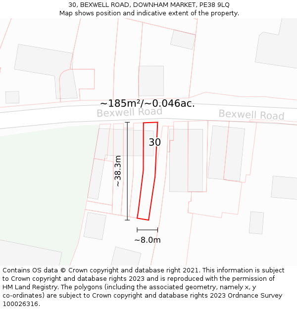 30, BEXWELL ROAD, DOWNHAM MARKET, PE38 9LQ: Plot and title map