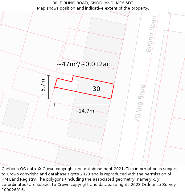 30, BIRLING ROAD, SNODLAND, ME6 5DT: Plot and title map
