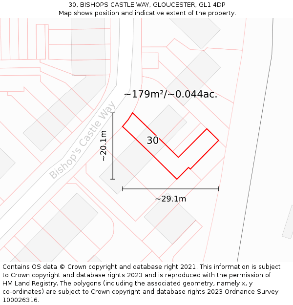 30, BISHOPS CASTLE WAY, GLOUCESTER, GL1 4DP: Plot and title map
