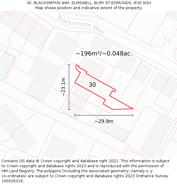 30, BLACKSMITHS WAY, ELMSWELL, BURY ST EDMUNDS, IP30 9GH: Plot and title map