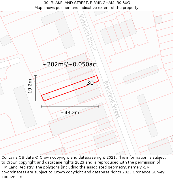 30, BLAKELAND STREET, BIRMINGHAM, B9 5XG: Plot and title map