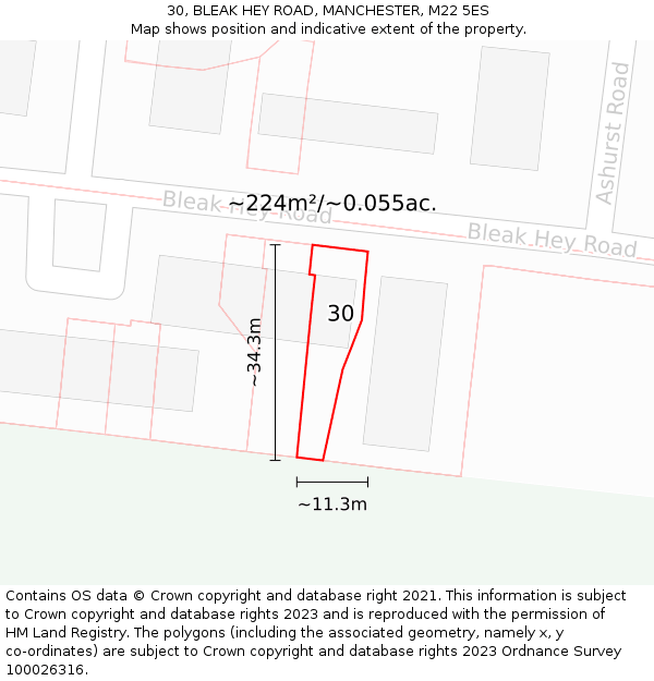 30, BLEAK HEY ROAD, MANCHESTER, M22 5ES: Plot and title map