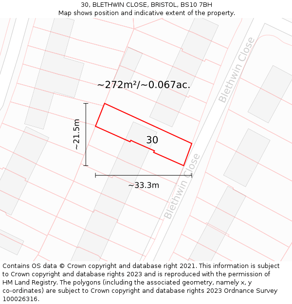 30, BLETHWIN CLOSE, BRISTOL, BS10 7BH: Plot and title map