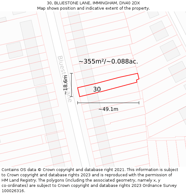 30, BLUESTONE LANE, IMMINGHAM, DN40 2DX: Plot and title map