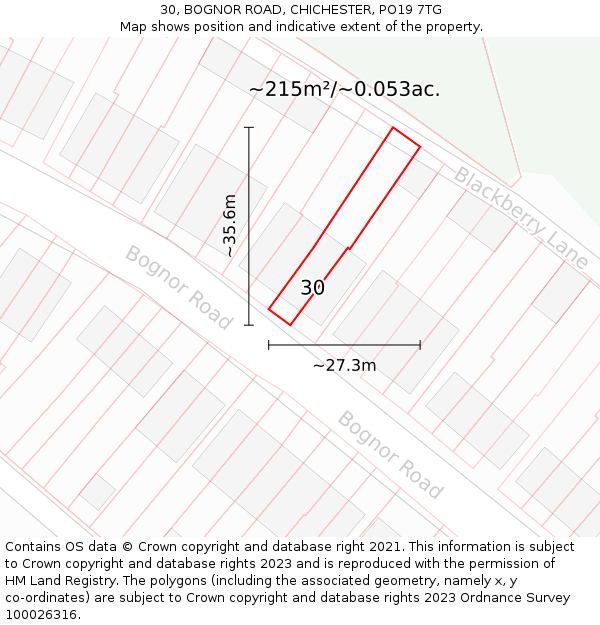 30, BOGNOR ROAD, CHICHESTER, PO19 7TG: Plot and title map