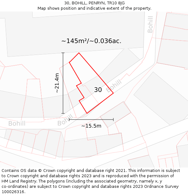 30, BOHILL, PENRYN, TR10 8JG: Plot and title map