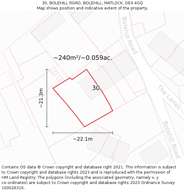30, BOLEHILL ROAD, BOLEHILL, MATLOCK, DE4 4GQ: Plot and title map