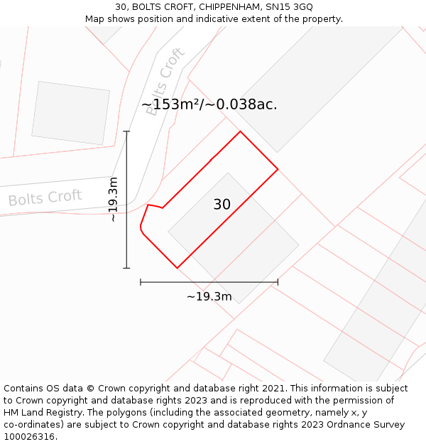 30, BOLTS CROFT, CHIPPENHAM, SN15 3GQ: Plot and title map