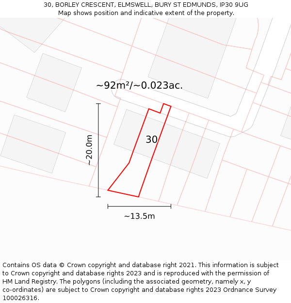 30, BORLEY CRESCENT, ELMSWELL, BURY ST EDMUNDS, IP30 9UG: Plot and title map
