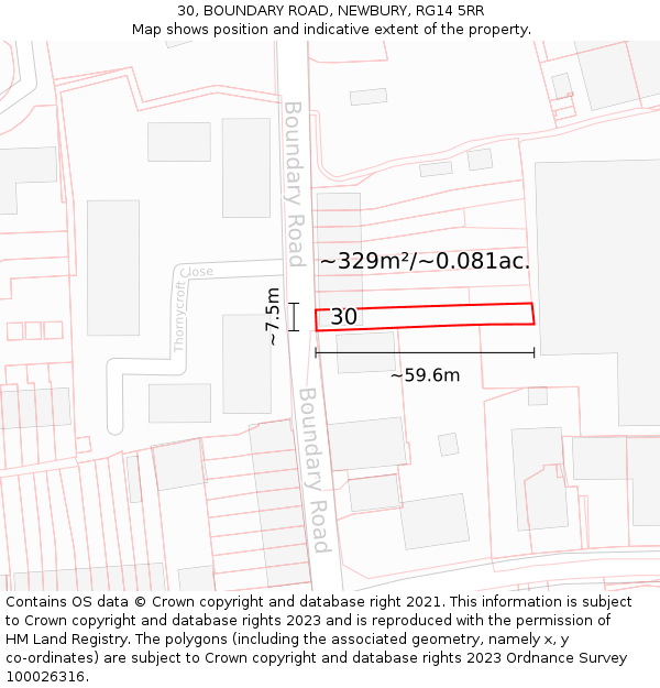 30, BOUNDARY ROAD, NEWBURY, RG14 5RR: Plot and title map