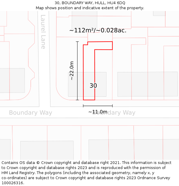 30, BOUNDARY WAY, HULL, HU4 6DQ: Plot and title map