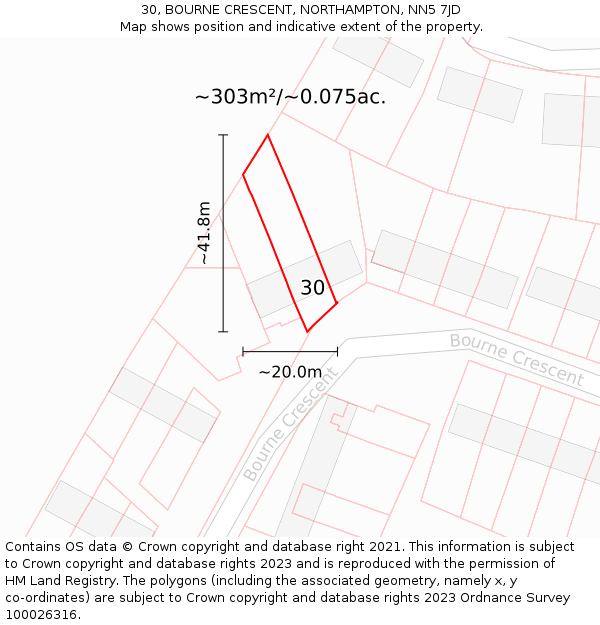 30, BOURNE CRESCENT, NORTHAMPTON, NN5 7JD: Plot and title map