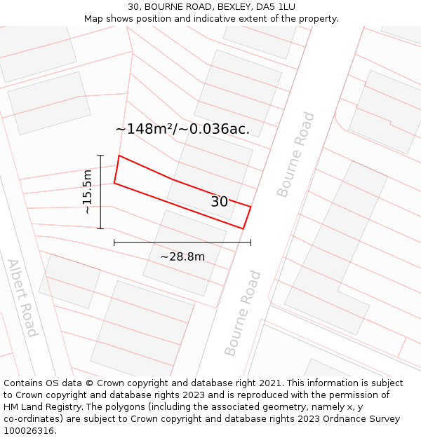 30, BOURNE ROAD, BEXLEY, DA5 1LU: Plot and title map