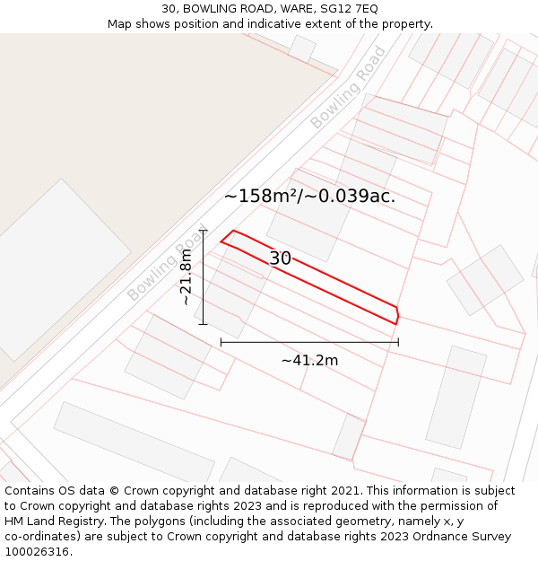30, BOWLING ROAD, WARE, SG12 7EQ: Plot and title map