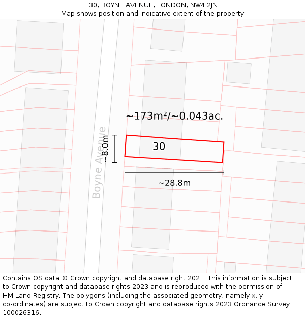 30, BOYNE AVENUE, LONDON, NW4 2JN: Plot and title map