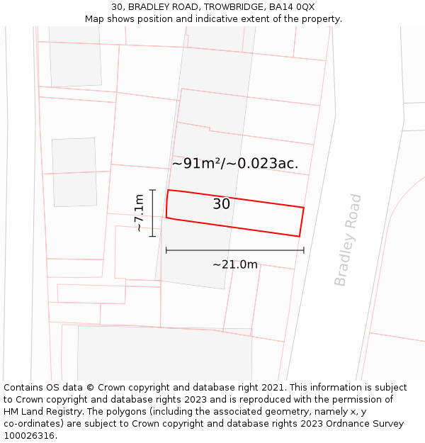 30, BRADLEY ROAD, TROWBRIDGE, BA14 0QX: Plot and title map