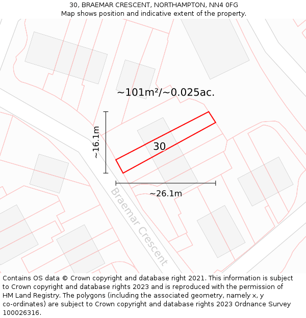 30, BRAEMAR CRESCENT, NORTHAMPTON, NN4 0FG: Plot and title map