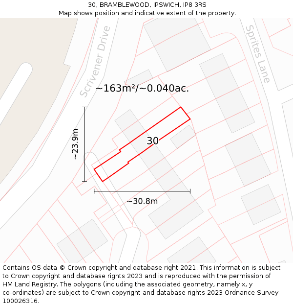 30, BRAMBLEWOOD, IPSWICH, IP8 3RS: Plot and title map