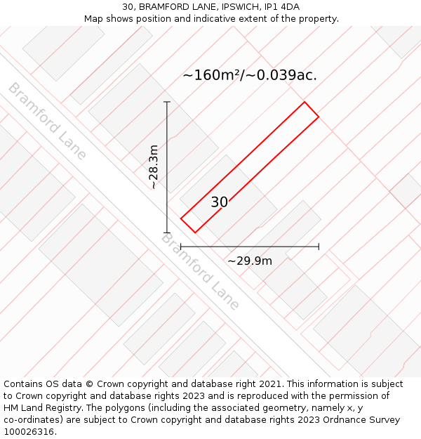 30, BRAMFORD LANE, IPSWICH, IP1 4DA: Plot and title map