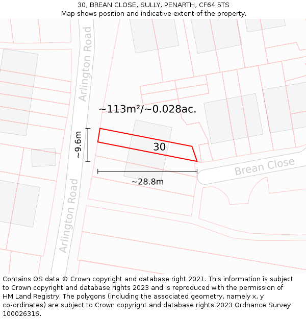 30, BREAN CLOSE, SULLY, PENARTH, CF64 5TS: Plot and title map