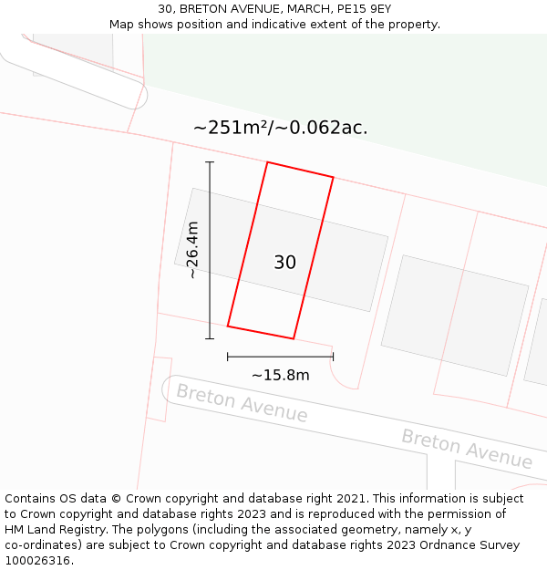 30, BRETON AVENUE, MARCH, PE15 9EY: Plot and title map