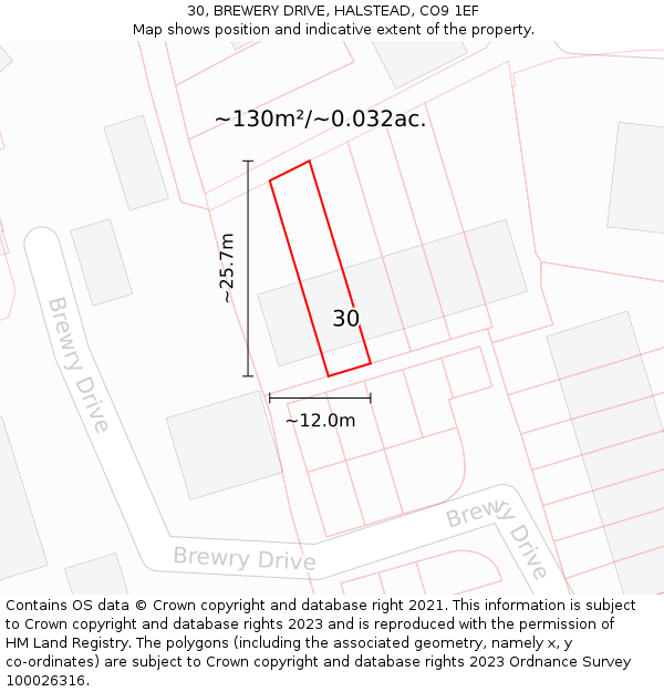 30, BREWERY DRIVE, HALSTEAD, CO9 1EF: Plot and title map