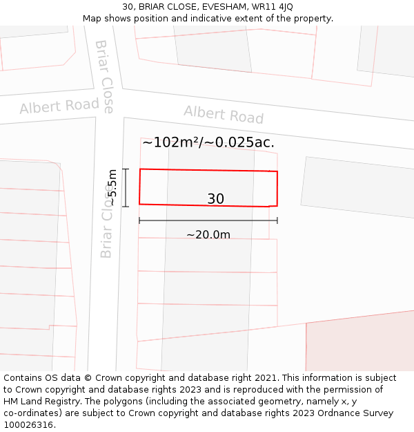 30, BRIAR CLOSE, EVESHAM, WR11 4JQ: Plot and title map