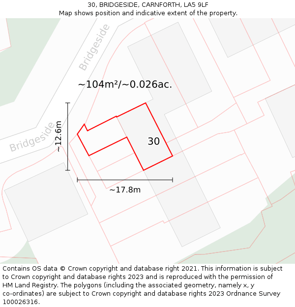 30, BRIDGESIDE, CARNFORTH, LA5 9LF: Plot and title map