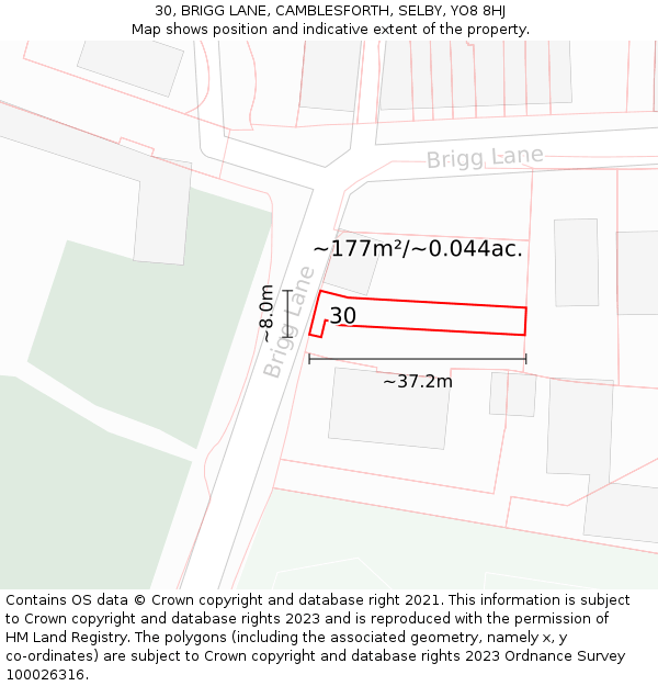 30, BRIGG LANE, CAMBLESFORTH, SELBY, YO8 8HJ: Plot and title map