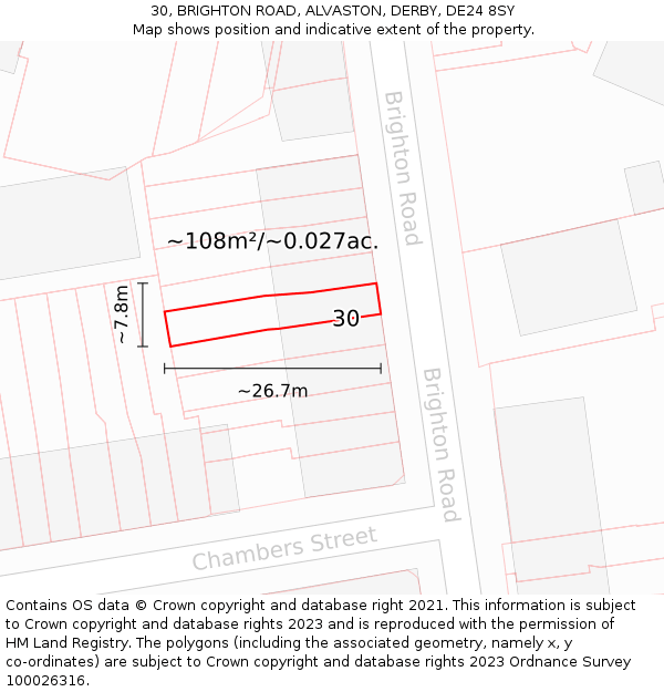 30, BRIGHTON ROAD, ALVASTON, DERBY, DE24 8SY: Plot and title map