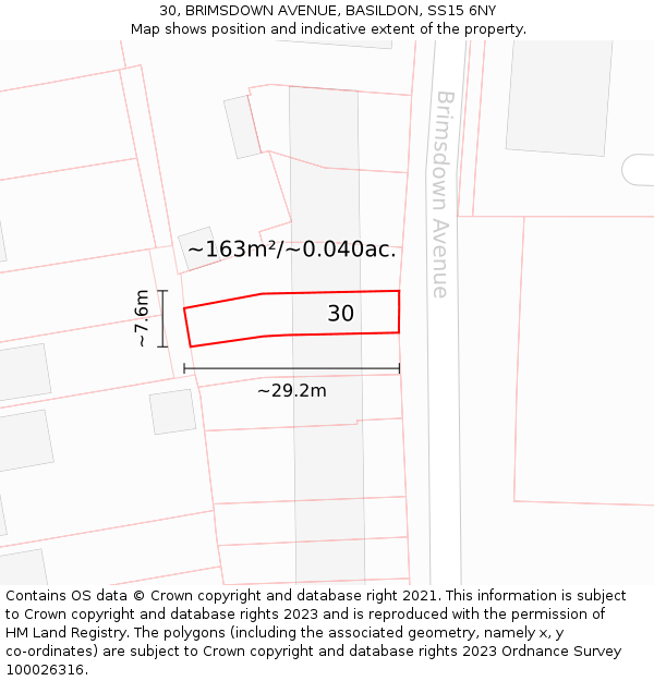30, BRIMSDOWN AVENUE, BASILDON, SS15 6NY: Plot and title map