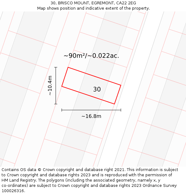 30, BRISCO MOUNT, EGREMONT, CA22 2EG: Plot and title map