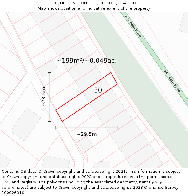 30, BRISLINGTON HILL, BRISTOL, BS4 5BD: Plot and title map
