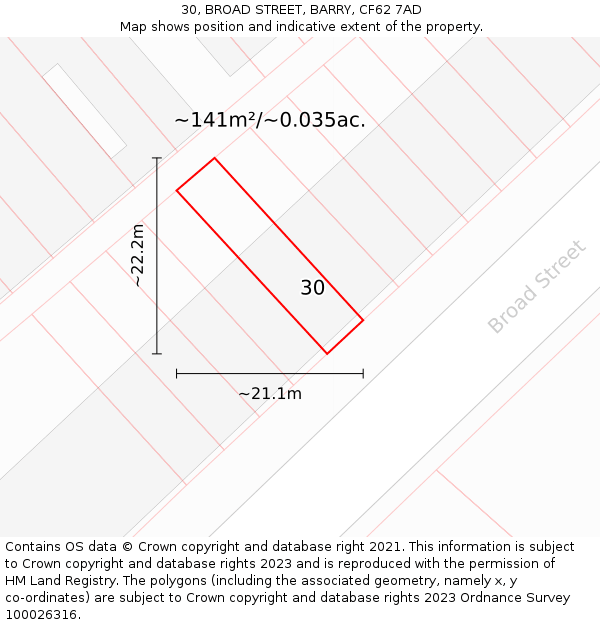 30, BROAD STREET, BARRY, CF62 7AD: Plot and title map