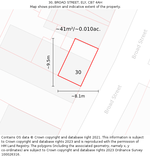 30, BROAD STREET, ELY, CB7 4AH: Plot and title map