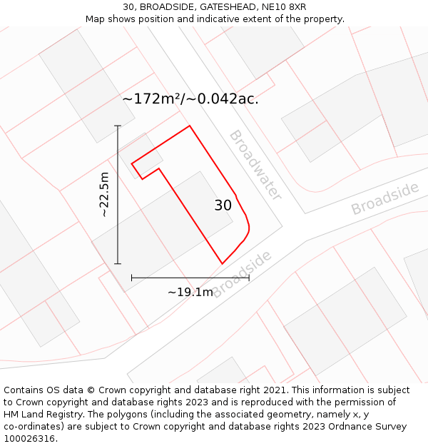 30, BROADSIDE, GATESHEAD, NE10 8XR: Plot and title map