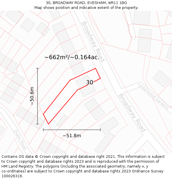 30, BROADWAY ROAD, EVESHAM, WR11 1BG: Plot and title map