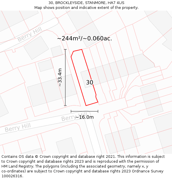 30, BROCKLEYSIDE, STANMORE, HA7 4US: Plot and title map