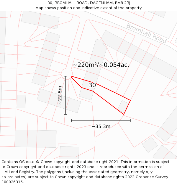 30, BROMHALL ROAD, DAGENHAM, RM8 2BJ: Plot and title map
